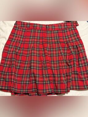 RSQ Red Plaid Pleated Mini Skirt